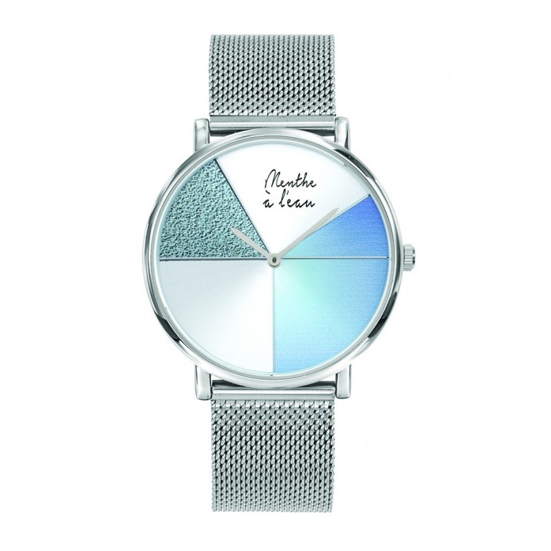Montre Montre Mixte L'Indécise maille chromée bleu design par Menth...