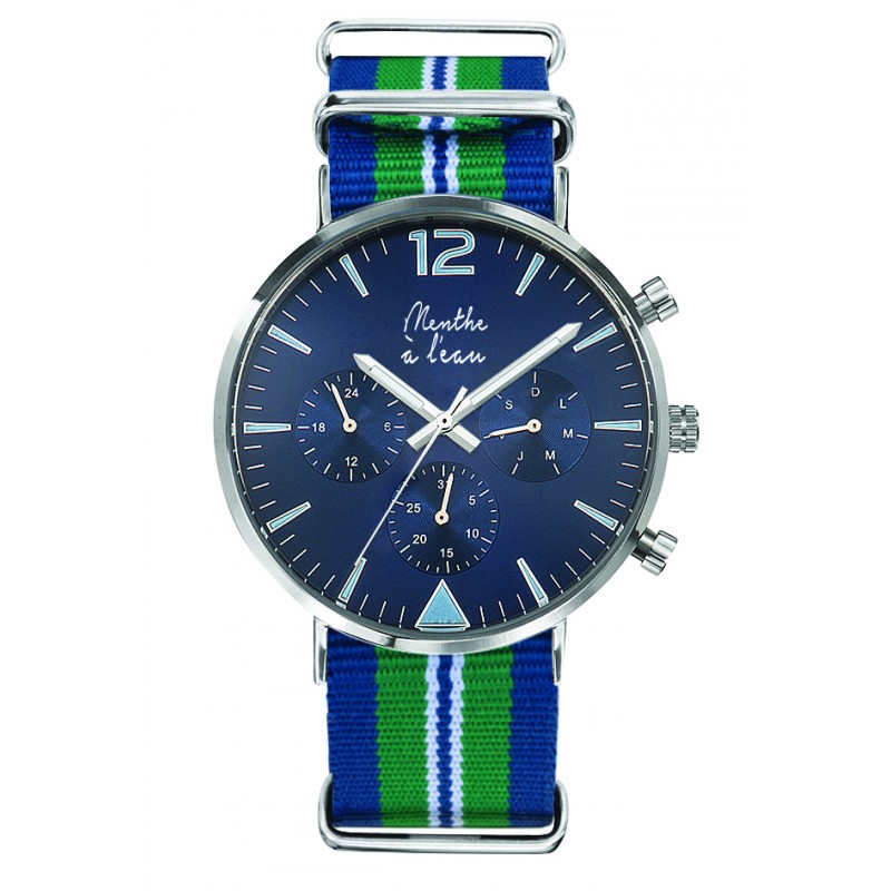 Montre Montre Homme La Précise bracelet nato bleu vert fond bleu Ch...