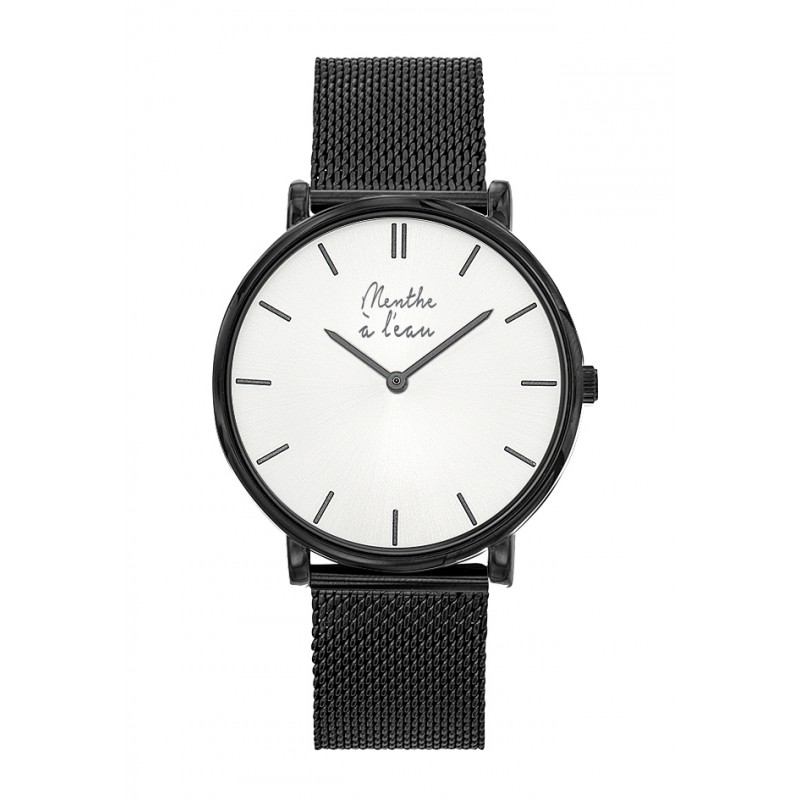 Montre Montre Mixte L'Indécise maille noire fond blanc noir par Men...