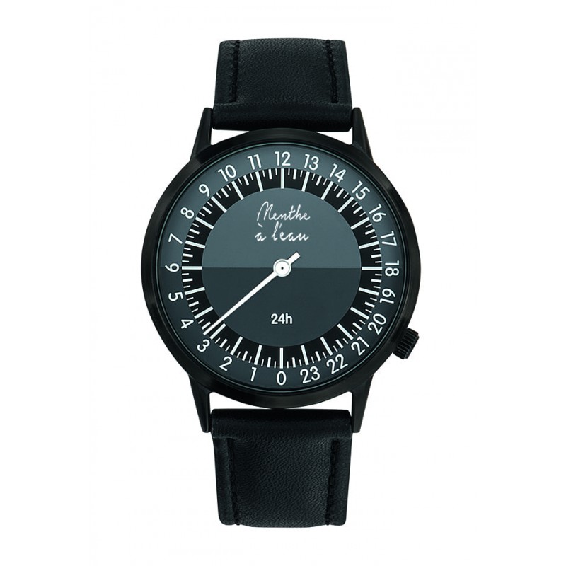 Montre Montre Homme La 24 Heures bracelet cuir noir par Menthe à l'eau