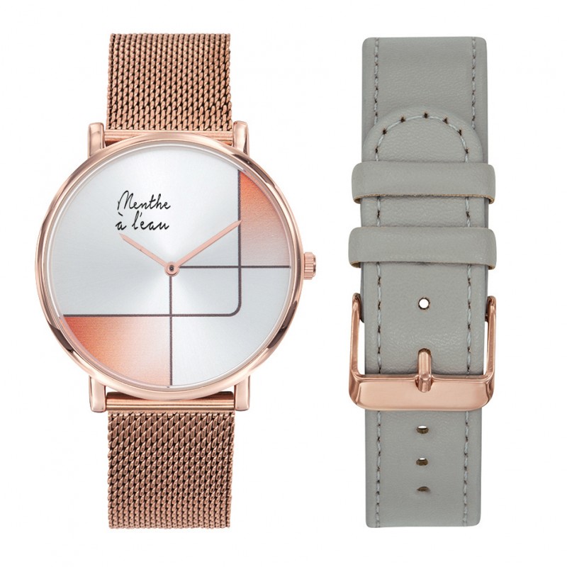 Montre Coffret Montre Mixte L'Indécise maille dorée orange design +...