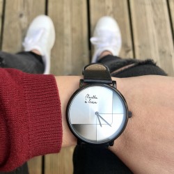 Montre Coffret Montre Mixte L'Indécise façon cuir noir gris design ...