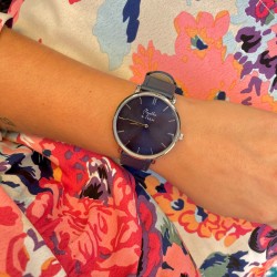 Montre Coffret Montre Mixte L'Indécise façon cuir bleu fond bleu + ...