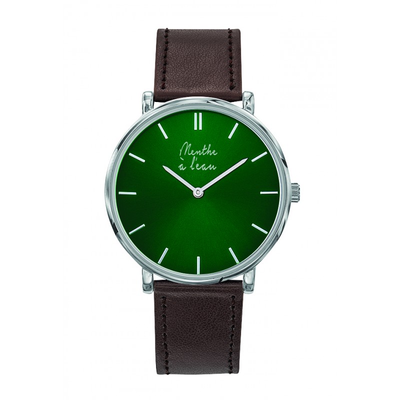 Montre Montre Mixte L'Indécise bracelet façon cuir marron fond vert...
