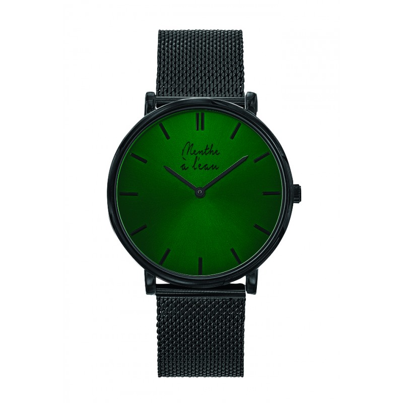 Montre Montre Mixte L'Indécise maille noire fond vert noir par Ment...
