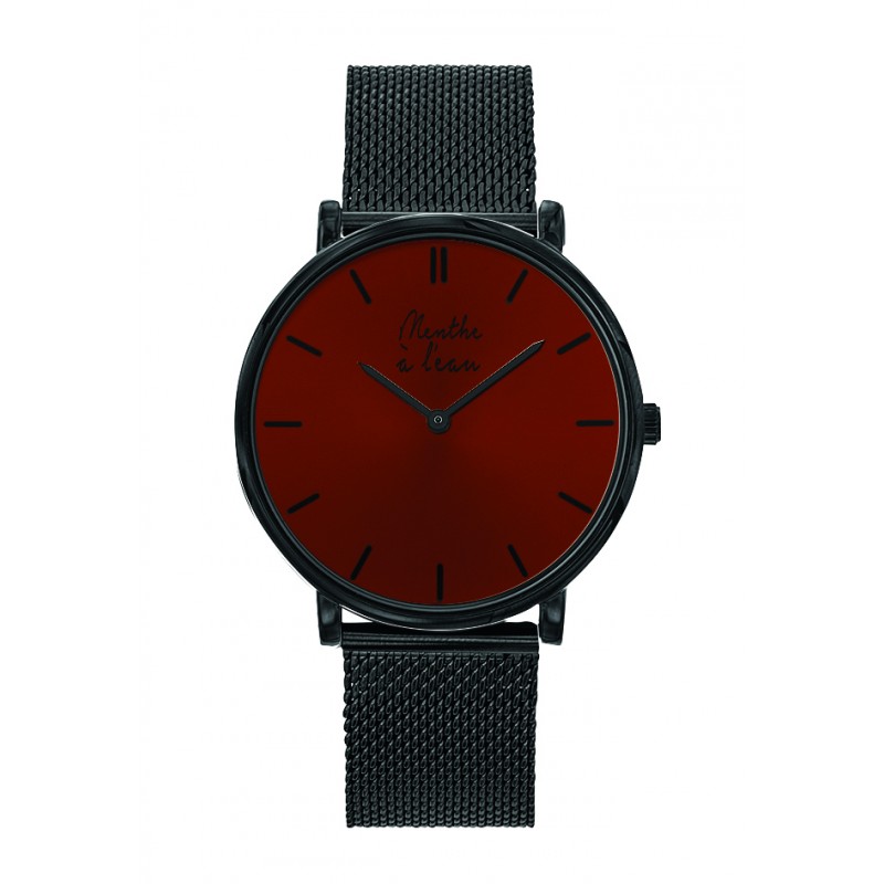 Montre Montre Mixte L'Indécise maille noire fond rouge par Menthe à...
