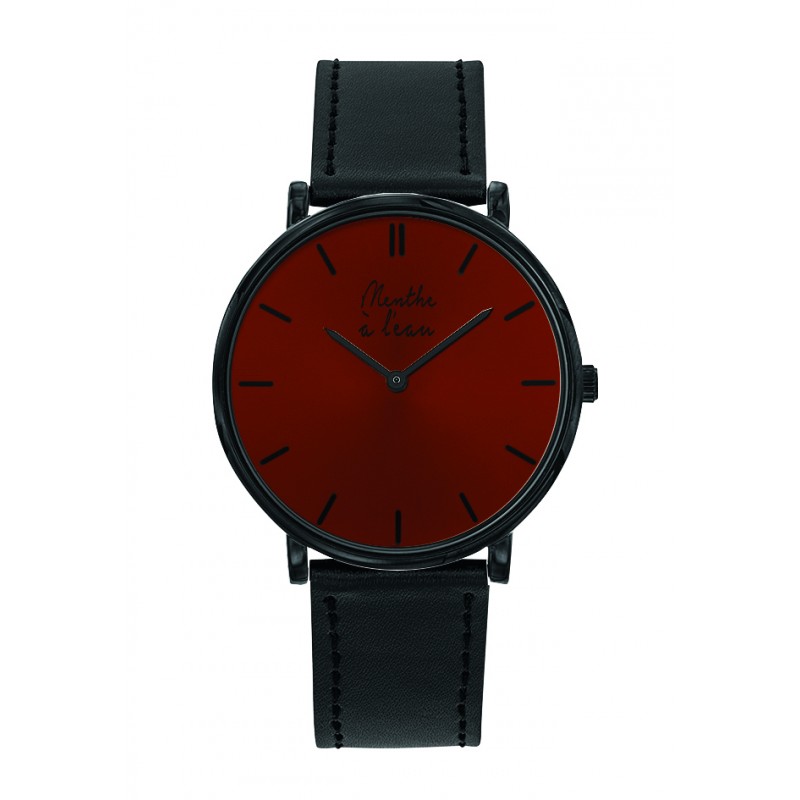 Montre Montre Mixte L'Indécise bracelet façon cuir noir fond rouge ...